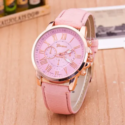 Geneva double -eye watch, Color: Pink (Korean version of student fashion belt watch women's model)